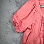 Spense Coral Pink Satin Pleated Blouse L NWT Cottagecore Romantic Coquette Satin Size L Photo 4