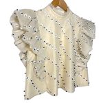 Ganni  NEW Rare Rosenfeld Floral Beaded Ruffle Sleeveless Crop Top Cream 34 Photo 3