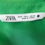 ZARA Women's Green Silk Satin Collared Short Sleeve Button Down Shirt Top Size S Photo 2