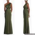Dessy Collection 3111 One Shoulder Satin Gown Olive Green 22W Photo 2