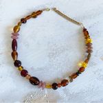 Anthropologie New! Here Comes Fall XL Beaded Stone Necklace Chocolate Brown Pink Photo 1