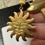 Large Matte Gold Tone Airplane With Plane Sun & Star Charms Brooch Pin Photo 5