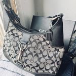 Coach  Purse Gray Black Leather Canvas Shoulder Bag Photo 9