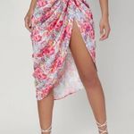 Ruched Split Thigh Floral Satin Skirt Multi Size M Photo 0