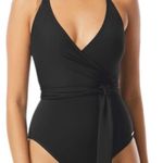 Vince Camuto V Neck Halter Wrap Tie One Piece Swimsuit Black Size 6 NWT Photo 2