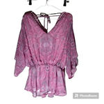 White Birch  V-Neck Blouse pink dolman sleeve tops elastic waistband size small Photo 1