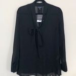 Topshop NWT Sheer Black Tie Neck Blouse Photo 0