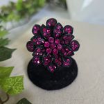 Boutique Statement Stretch Ring Black Flower with Fuschia Pink Rhinestones Photo 0