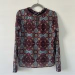 For Love & Lemons Geneva Geometric Print Long Sleeve Velvet Bow Blouse M Photo 1