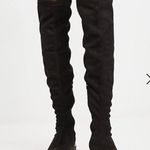 ASOS Stretch Over the Knee Faux Suede Boots in Black Photo 0