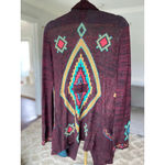 Billabong  Aztec Knit Sweater Cardigan Open Front Tribal Boho Maroon M Cali Surf Photo 2