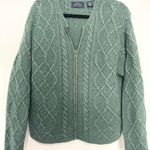 Sonoma Vintage  silk angora rabbit wool full zip cable knit sweater green size XL Photo 0