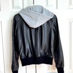 Michael Kors Black Vegan Leather Bomber Jacket with Gray Collar Photo 5