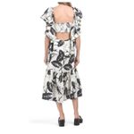 Farm Rio  Women's Graphic Leaves Off White Midi Dress -‎ Ruffle Sleeves Photo 1