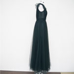 Betsy and Adam  - Hunter Green V-Neck Sleeveless Tulle  Gown Photo 4