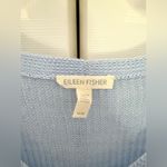 Eileen Fisher  Cornflower Blue Organic Linen V-Neck Open Knit Sweater Size Medium Photo 3