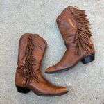 Vintage USA Brown Soft Genuine Leather Pointed Toe Fringe Western Boots Size 6.5 Photo 0