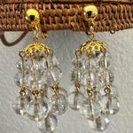 Avon Gold tone clear lucite beaded multi strand clip on drop earrings Photo 0