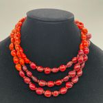 African Multi Strand Wooden Red & Orange Necklace Photo 1