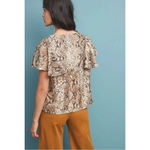 Eva Franco Anthropologie Willow Snake Print Flutter Sleeve Top Size Small Brown Photo 1