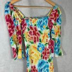 All Things Mochi Mariana Shirred Silk Floral Print dress Pink Size M Photo 5