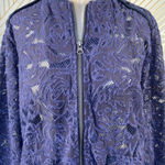 Anthropologie  Elevenses Miranda Lace Bomber Jacket Zip Navy Blue‎ Size Small Photo 4