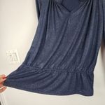Jones New York  Metallic Top Navy Silver Peplum Long Sleeve Pullover Size MP Photo 10