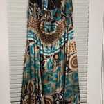 1950s 16/18 handmade silky printed halter dress Brown Size 1X Photo 3