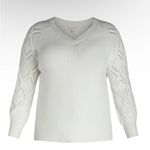 Terra & Sky  Womens Plus V-Neck Ivory  Pointelle Knit Sweater Size 5X New Photo 0