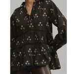 Anthropologie Tiered Babydoll Blouse Black Floral Sz XS Photo 2