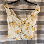 Kirious  Tan Lemon Print Lace Up Crop Top Size XL‎ Photo 0