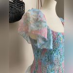 On Twelfth  Blue Floral Ruffle Sleeve Top, Size Large Photo 2