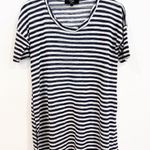 Coin 1804 Striped Soft Slub Scoop Neck Top Navy Blue White Nautical Casual Small Photo 0