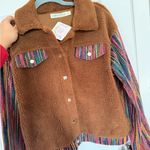 Southern Grace Bohemian Colorful Print Sleeve Brown Sherpa Lightweight Jacket Photo 7