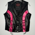 IK Black and Pink Genuine Leather Vest with Lace Photo 0