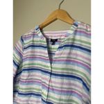 Talbots Top Womens Medium Petite Striped Linen Blend Beachy Popover Coastal Photo 1