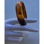 Vintage Tortoise Shell Lucite Bypass Bangle Bracelet Gold Metallic Stripes Sz 8” Brown Photo 7