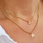 Gold Layered Chain Necklace Star and Moon Photo 0