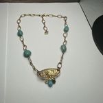 Swavorski Swarovski Crystal Blue Bead & Enamel Necklace Gold Tone (Swan Signed) Photo 9