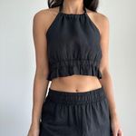 Touche Linen Set Small Black Co Ord Shorts Crop Top Resort Vacation Minimalist Photo 1