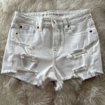American Eagle  AEO White Distressed High Rise Denim Shortie Shorts Photo 1