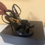 Versace Safety Pin Glossy Black Pump with Gold Accent Photo 0