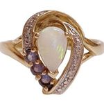 10K 10KT FINE Yellow Gold Tanzanite Teardrop Opal Women’s Ring Size 7 Photo 0