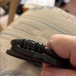 Braided Leather Bracelet with Black Accents Brown Photo 2