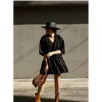 Brochu Walker Dress St. Tropez Onyx Black Linen Dropped Waist Size M Resort Photo 1