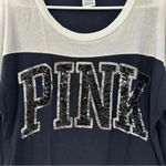 PINK - Victoria's Secret PINK Victoria Secret Long Sleeve Crewneck Women’s Sz Small Bling Black and White Photo 1