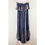 American Eagle  Outfitters Strapless Ruffle Trim Wide Leg Jumpsuit Blue Medium Photo 3