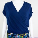 Leota NEW USA-made blue yellow dolman sleeve wrap dress, size 1L Photo 4