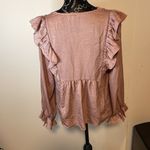 Altar'd State Ruffle Trim Long Sleeve V Neck Top Blouse Flowy Babydoll Style M Photo 2