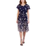 Sandra Darren Plus Size 20W Dress Navy Floral Short Sleeve Smocked Midi 1284 Photo 3
